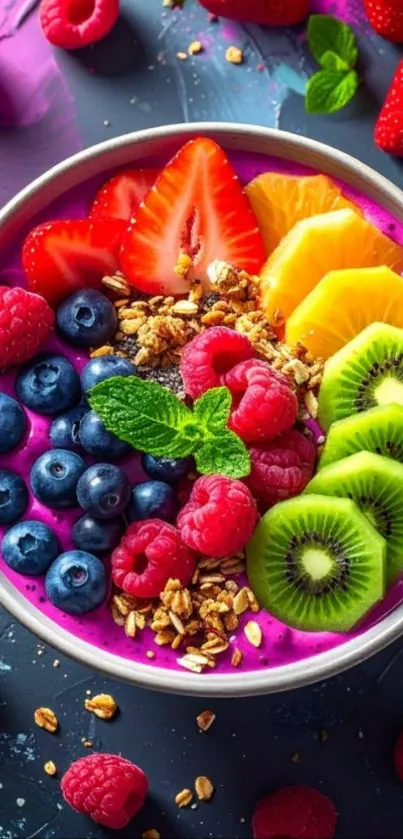 Vibrant smoothie bowl with fresh fruits and granola.