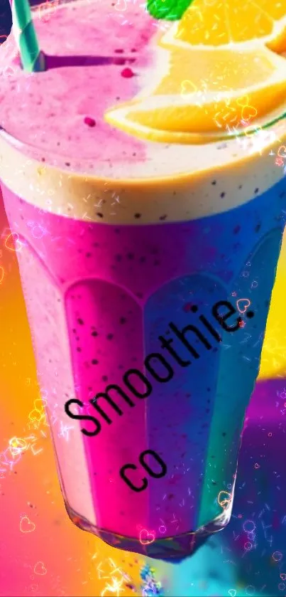 Colorful smoothie in glass with gradient colors, perfect for mobile wallpaper.