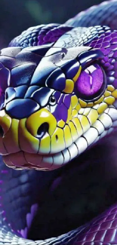 3D artistic snake wallpaper with vibrant colors and purple hues.