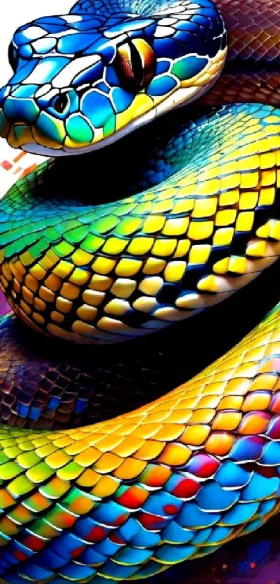 Vivid colorful snake artwork with vibrant scales for mobile wallpaper.