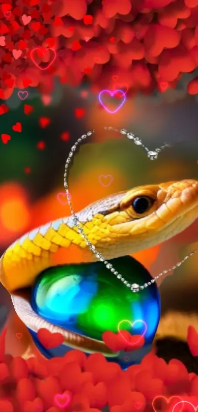 Vibrant snake and heart with colorful accents wallpaper.