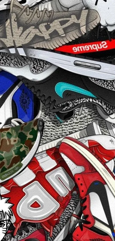 Colorful sneaker collage mobile wallpaper art.