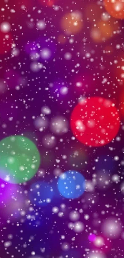 Colorful galaxy wallpaper with snowflake bokeh effect.