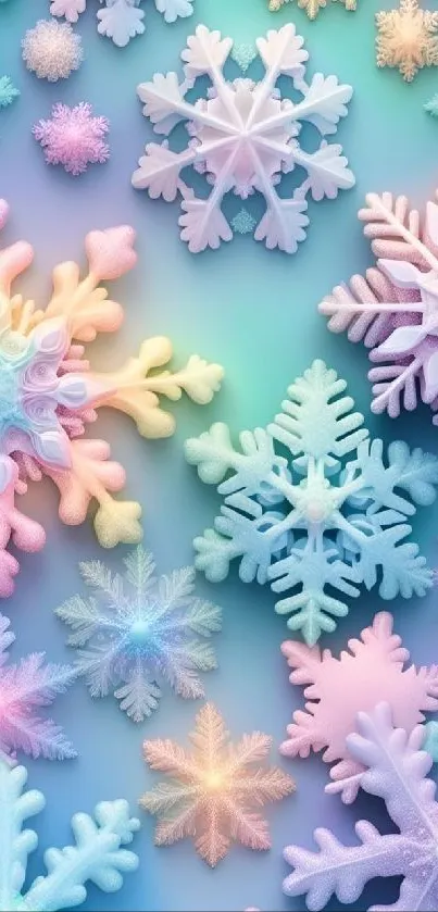 Colorful pastel snowflake mobile wallpaper for winter.