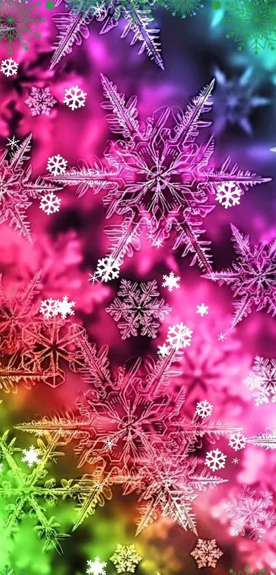 Colorful snowflake wallpaper with vibrant hues and festive design.