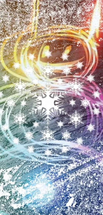 Colorful snowman design with sparkling snowflakes on a vibrant background.