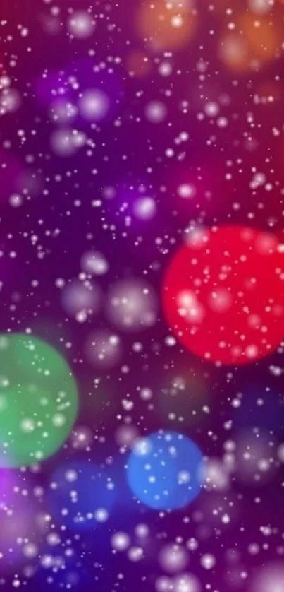 Colorful bokeh wallpaper with snowy effects.