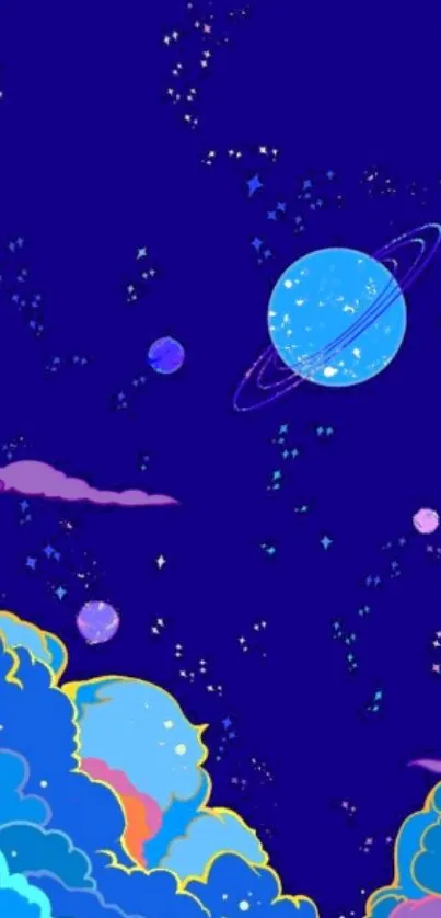 Colorful space wallpaper with planets and stars.