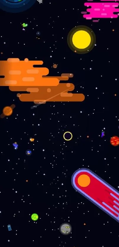 Colorful cosmic wallpaper with planets and stars.