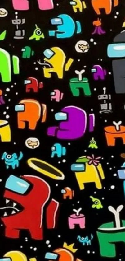 Colorful cartoon space characters on black background.