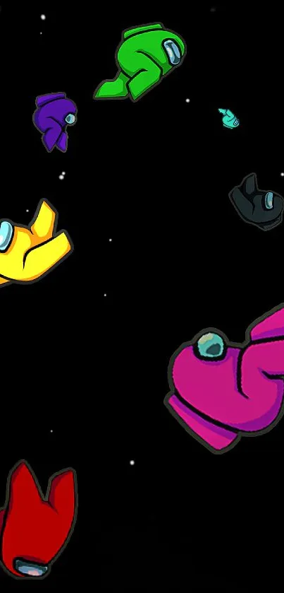 Colorful characters in space theme on black background.