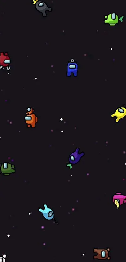 Colorful game characters float in space on a black background.