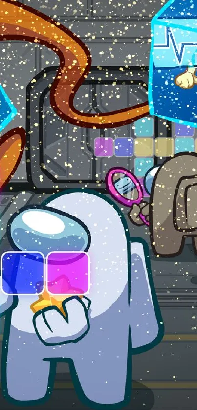 Colorful space-themed game wallpaper featuring cubes and astronauts.