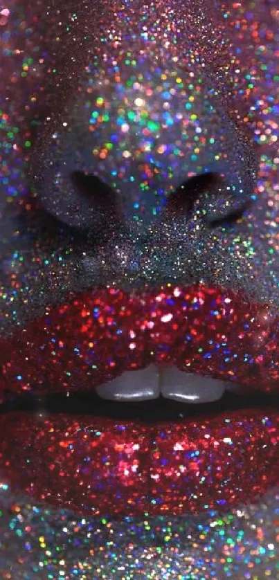 Glittery lips with colorful sparkle.