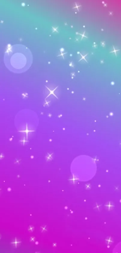 Vibrant pink and purple wallpaper with sparkling stars.