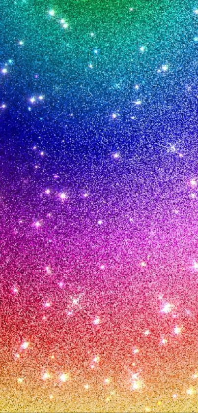 Vibrant rainbow sparkle wallpaper with shimmering stars.