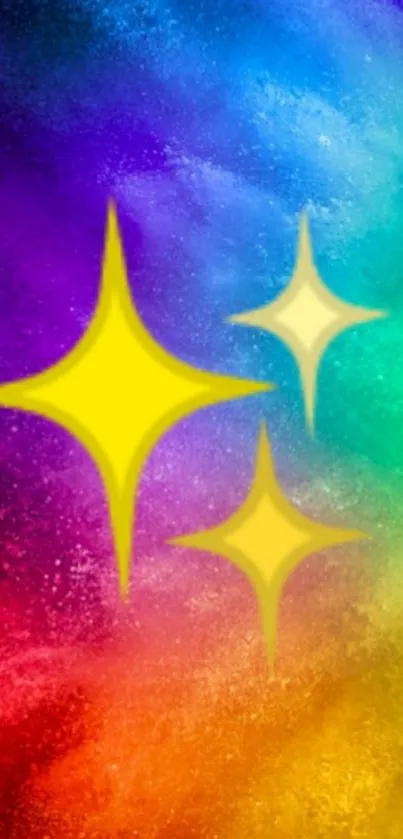 Colorful wallpaper with sparkles and rainbow gradient.