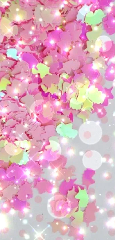 Colorful pink and yellow confetti sparkles mobile wallpaper.