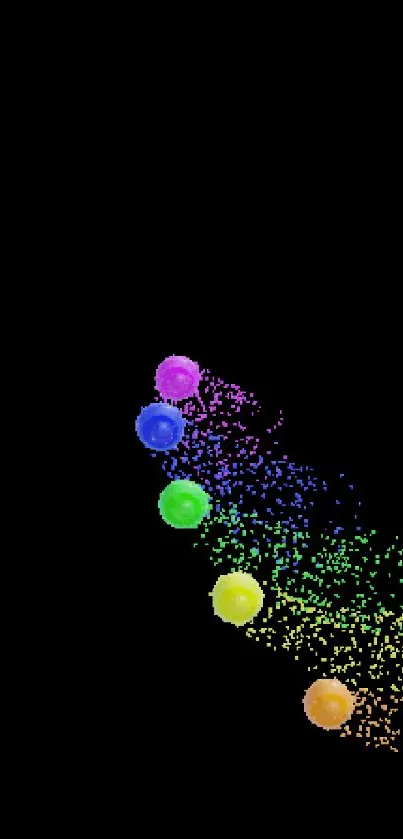 Colorful spheres splash on black background mobile wallpaper.