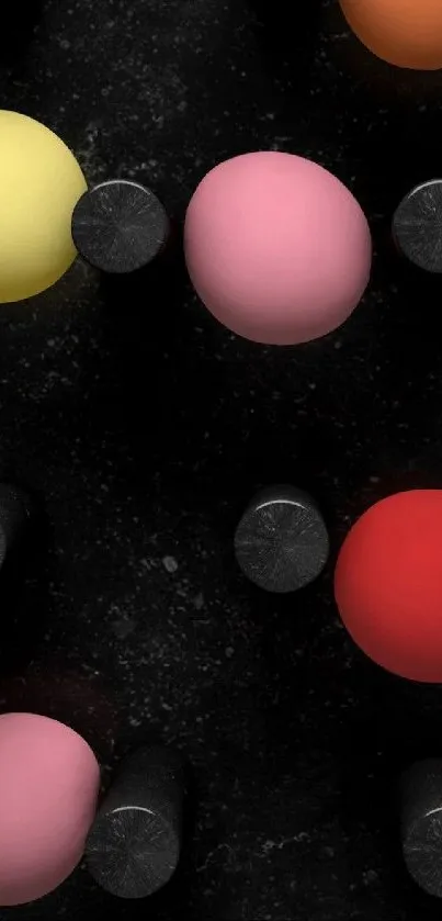 Vibrant colorful spheres on dark textured background wallpaper.