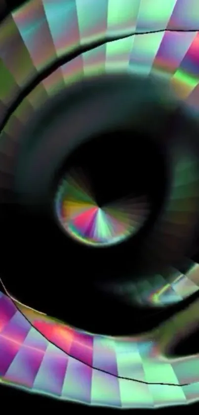 Colorful spiral abstract art on black background.
