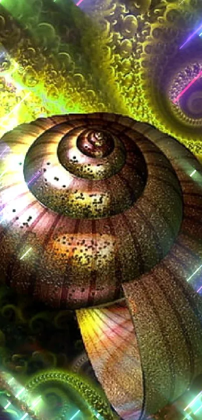 Abstract fractal spiral design with vibrant colors.