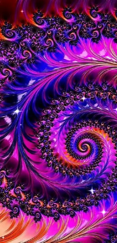 Colorful spiral art wallpaper with vibrant hues of purple, pink, and blue.