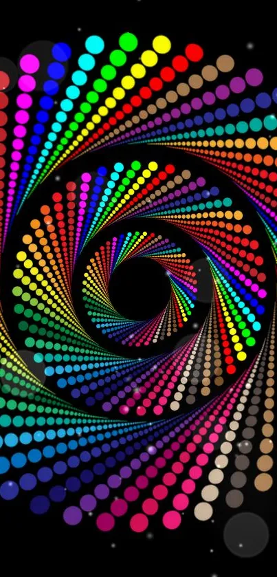 Mobile wallpaper with a colorful spiral pattern on a black background.