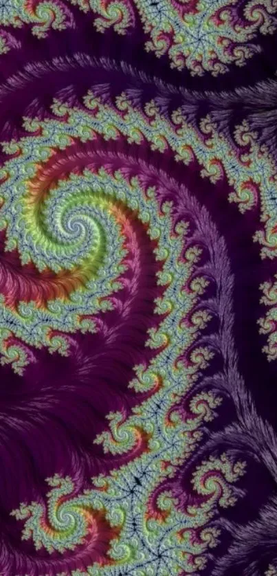 Colorful spiral fractal wallpaper with purple hues.