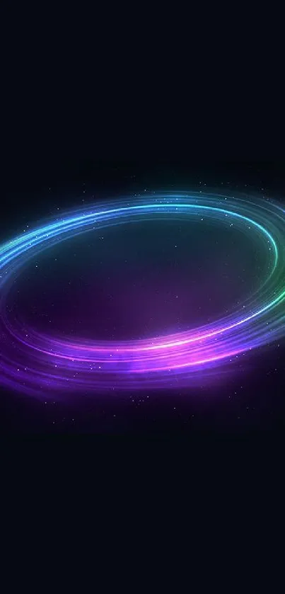 Colorful galaxy spiral wallpaper with vibrant light rings on a dark, starry background.