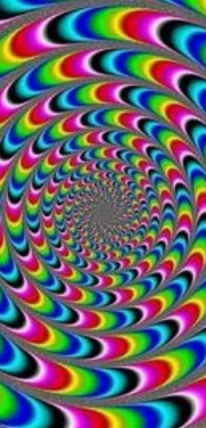 Colorful spiral optical illusion wallpaper for mobile phones.