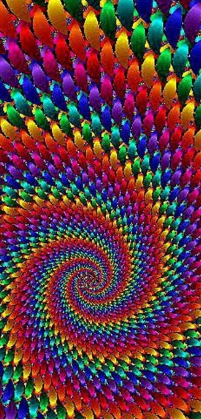 Colorful spiral pattern in rainbow hues for mobile wallpaper.