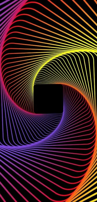 Vibrant spiral wallpaper with colorful lines on a black background.