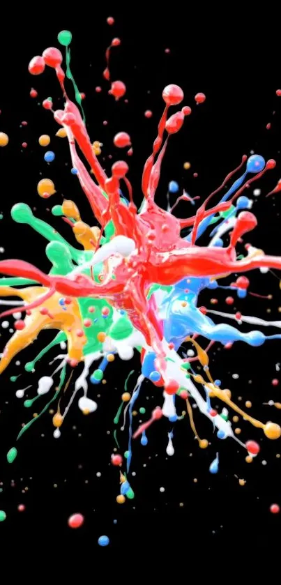 Colorful paint splash on a black background, vibrant and artistic design.