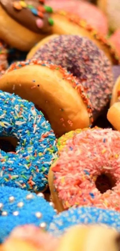 Mobile wallpaper of colorful sprinkle donuts in vibrant tones.