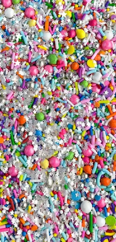 Colorful mobile wallpaper with sprinkles and candies.