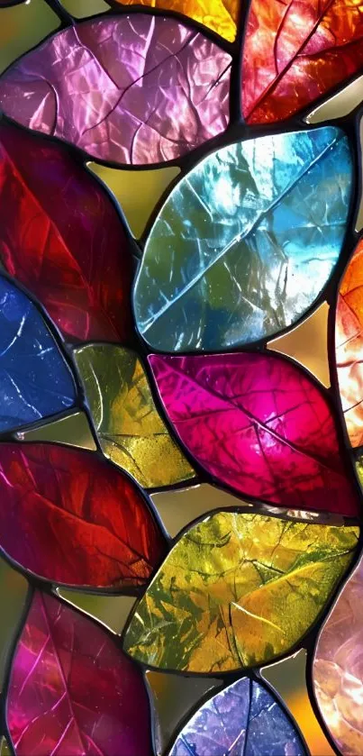 Colorful stained glass leaf pattern wallpaper.