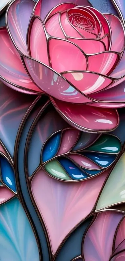 Stained glass rose with vibrant colors.