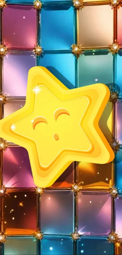 A 3D yellow star on a colorful gradient background.