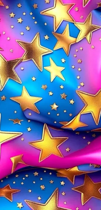 Colorful stars on blue and pink wallpaper