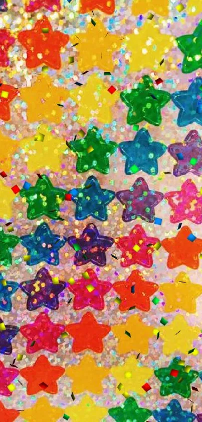 Colorful star pattern wallpaper with a glitter effect.