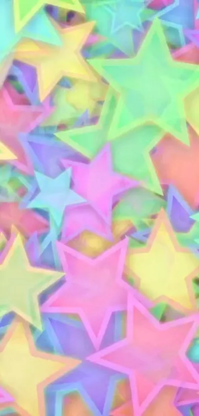 Vibrant pastel star pattern wallpaper with pink, yellow, and green hues.