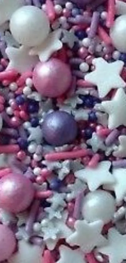 Colorful star sprinkles with pink, purple, and white accents.