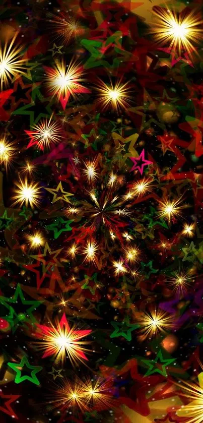 Vibrant starburst wallpaper with colorful stars on a dark background.