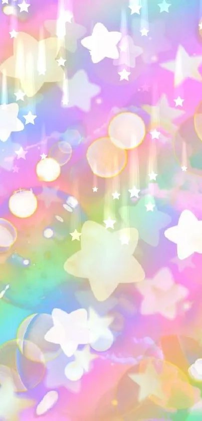 Colorful pastel mobile wallpaper with stars and bubbles.