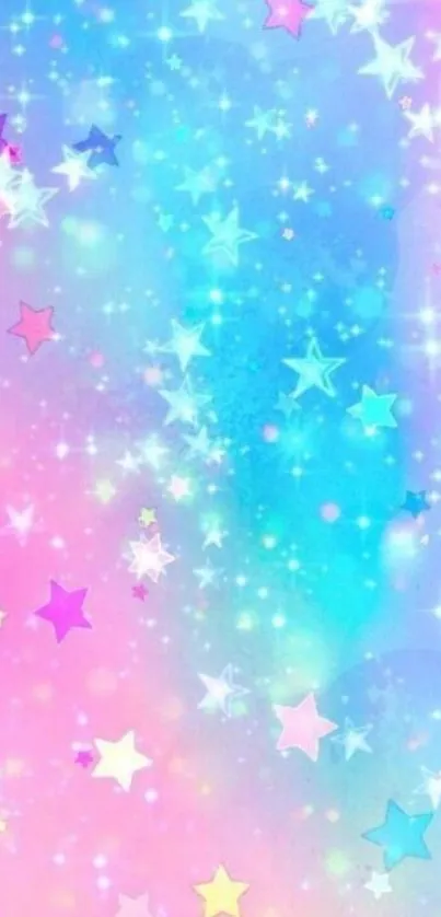 Pastel starry wallpaper with vibrant colors and sparkling stars.