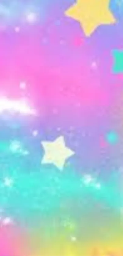 Colorful and dreamy galaxy-themed wallpaper with stars.