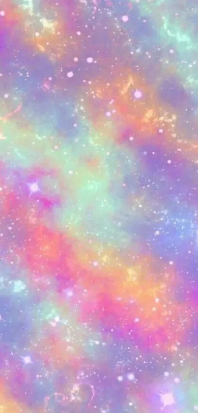 Vibrant pastel galaxy wallpaper with stars.