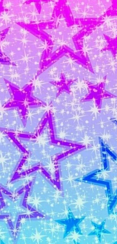 Vibrant stars wallpaper with pink, purple, and blue gradient background.