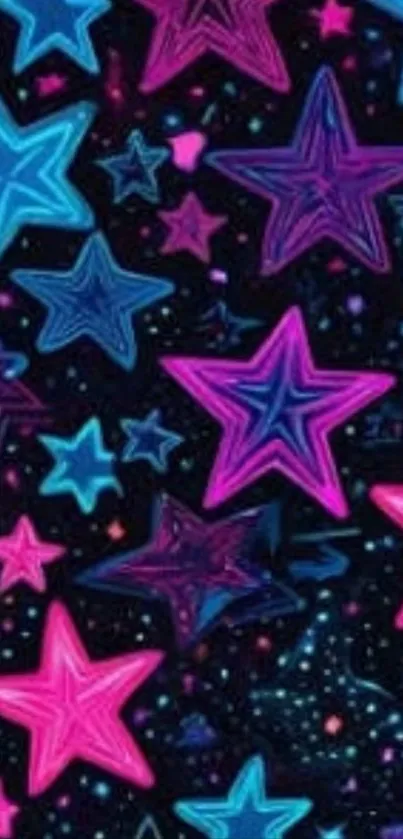 Neon stars on black background wallpaper.